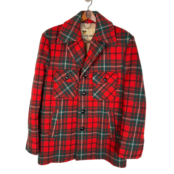 Huckberry Vintage Lrg 100% Wool Plaid Barn Jacket Shearling Lined Chore Coat Red - Picture 8 of 9